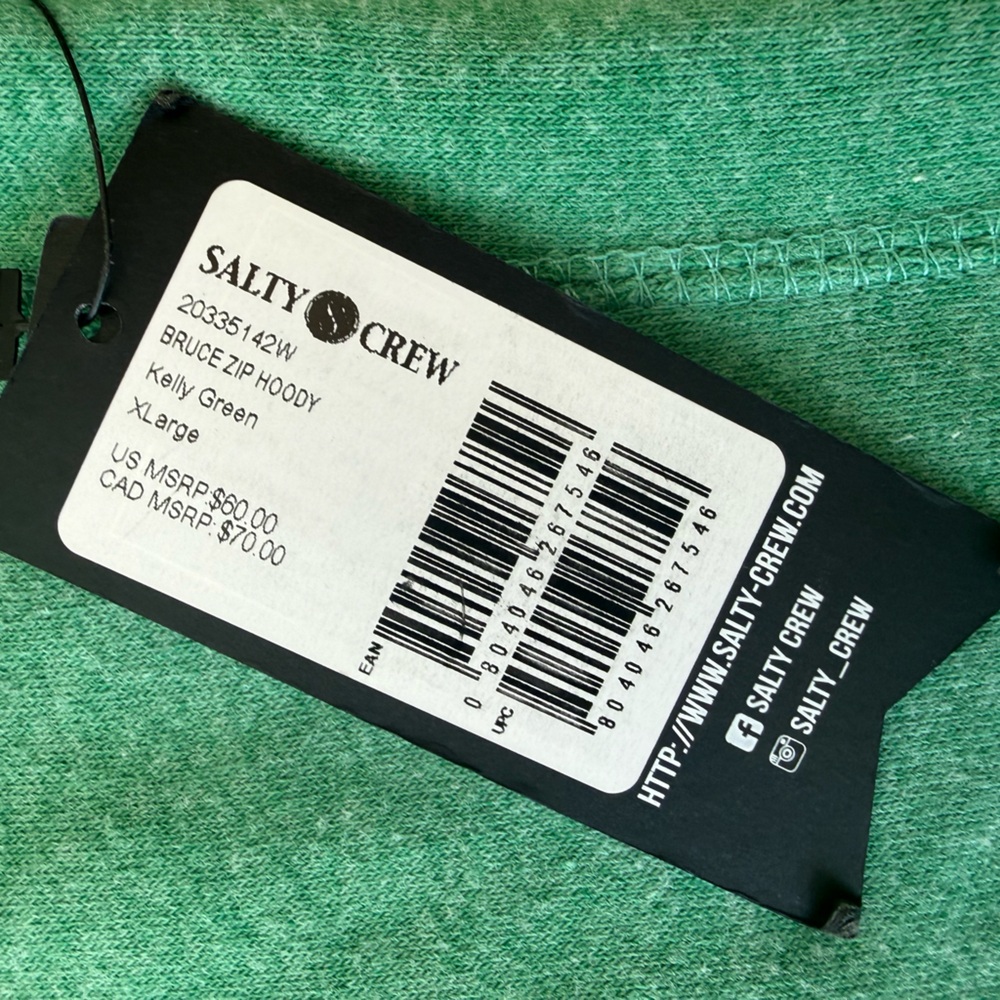 Salty Crew — Boyfriend Fit Green Full-Zip Hooded Sweatshirt — Size XL — NWT - Picture 6 of 16
